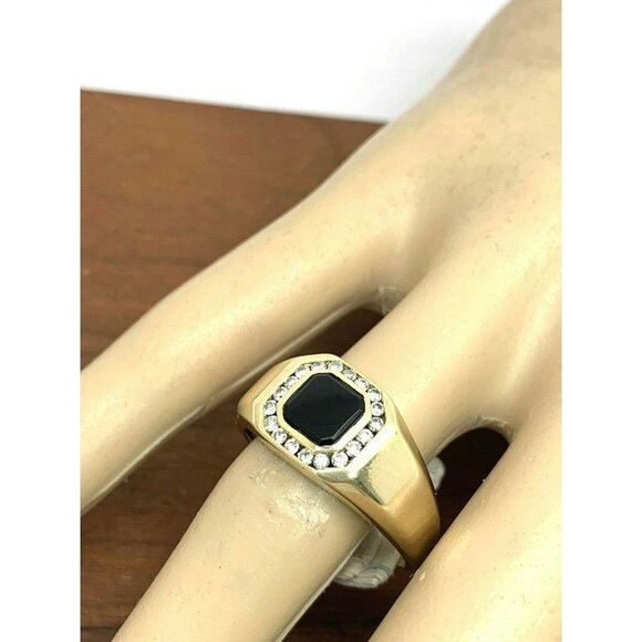 Diamond Black Onyx Ring 0.25ctw 14k Yellow Gold Unisex Size 11 Estate Je… - Picture 12 of 13